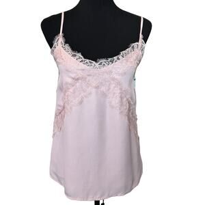 NEW NORDSTROM LUSH ~ Ballet Pink Lace Trim V-neck Chiffon Camisole M SPRING